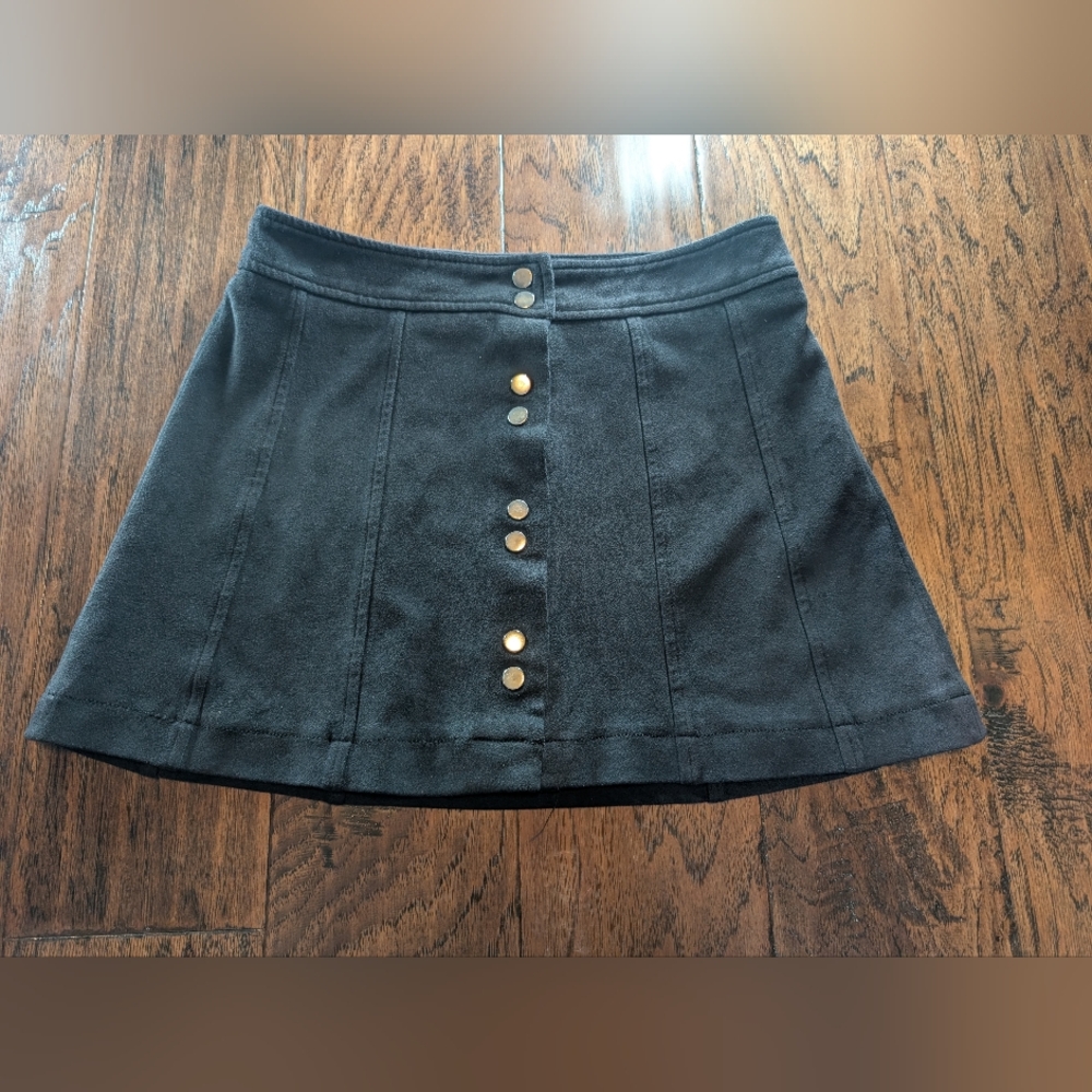 Bardot Black Faux Suede Mini Skirt with Snaps